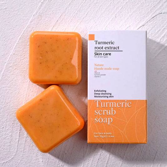 De beste natuurlijke skincare –  Kurkuma zeep - tegen onzuiverheden en voor een stralende huid + gratis zeepnetje